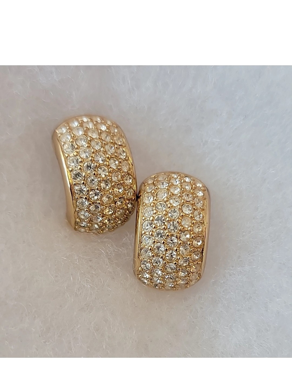 Vintage Christian Dior Gold Swarovski Crystal Pavé Half-hoop Stud Earrings